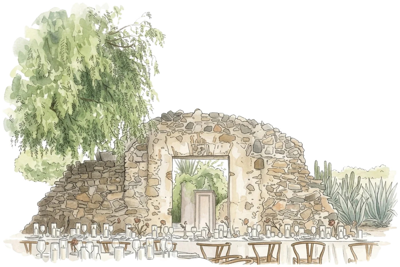 Ilustración en acuarela de Opuntia Eventos